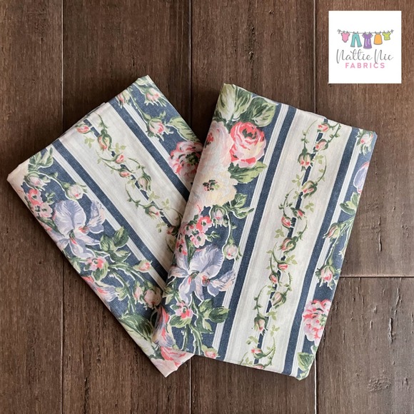 2 Vintage King size Pillowcases, Navy‎ striped floral, Lady Pepperell - Picture 1 of 5